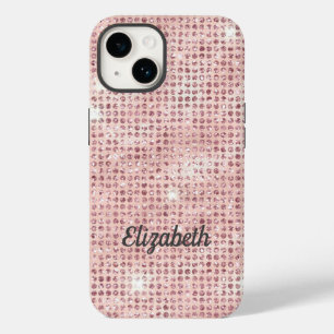 Monogram Name Blush Pink Glitter Glam Trendy Case-Mate iPhone 14 Case
