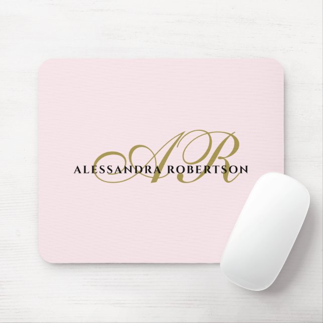 Monogram Name blush pink gold black elegant Mouse Pad (With Mouse)