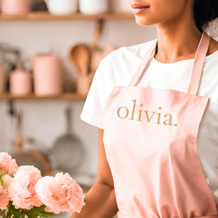 Monogram Name Blush Pink Gold Modern Chic Elegant Apron