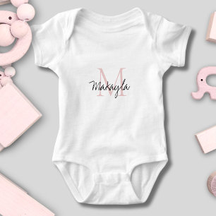 Monogram Name Blush Pink Script  Baby Bodysuit