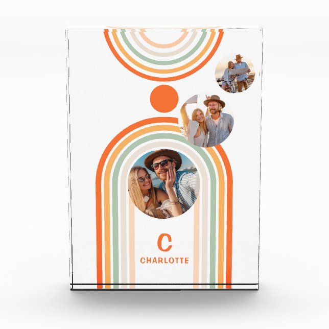 Monogram Name Boho Arch Multi Photo Trendy Girly Block (Front)