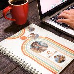 Monogram Name Boho Arch Multi Photo Trendy Girly Notebook<br><div class="desc">Monogram Name Boho Arch Multi Photo Trendy Girly Mid Century Notebooks features a photo collage of four of your favourite photos on a bohemian arch in orange and blue on a white background with your personalised name and monogram in a modern orange script. Personalise by editing the text in the...</div>
