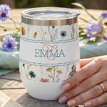 Monogram Name Boho Wildflower Pattern Orange Teal