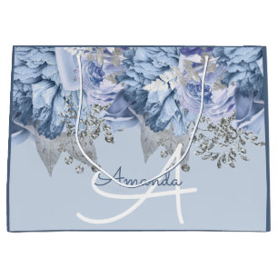 Monogram Name Bridal Favour Wedding Blue Floral Large Gift Bag