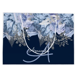 Monogram Name Bridal Favour Wedding Blue Navy Large Gift Bag