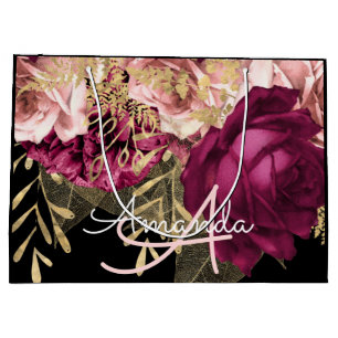 Monogram Name Bridal Wedding Favour Marsala Pink  Large Gift Bag