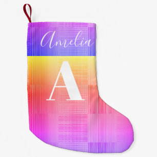 Monogram Name Bright Faded Chequerboard Small Christmas Stocking