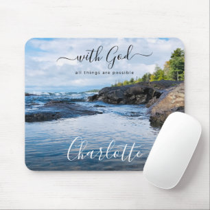 Monogram Name Christian Quote Beach Photo Mouse Pad