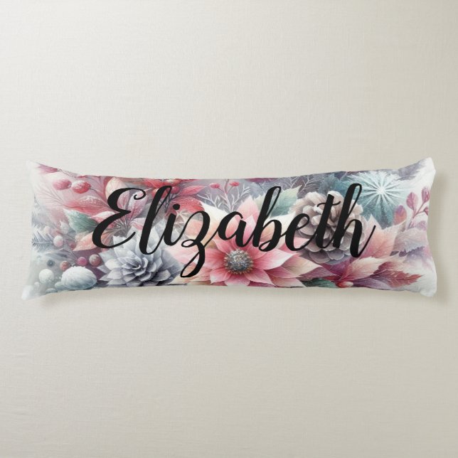 Monogram name Christmas floral pastel watercolor Body Cushion (Front)