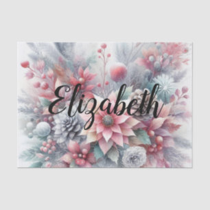 Monogram name Christmas floral pastel watercolor Tissue Paper