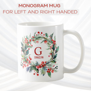 Monogram  Name Christmas Greenery   Coffee Mug