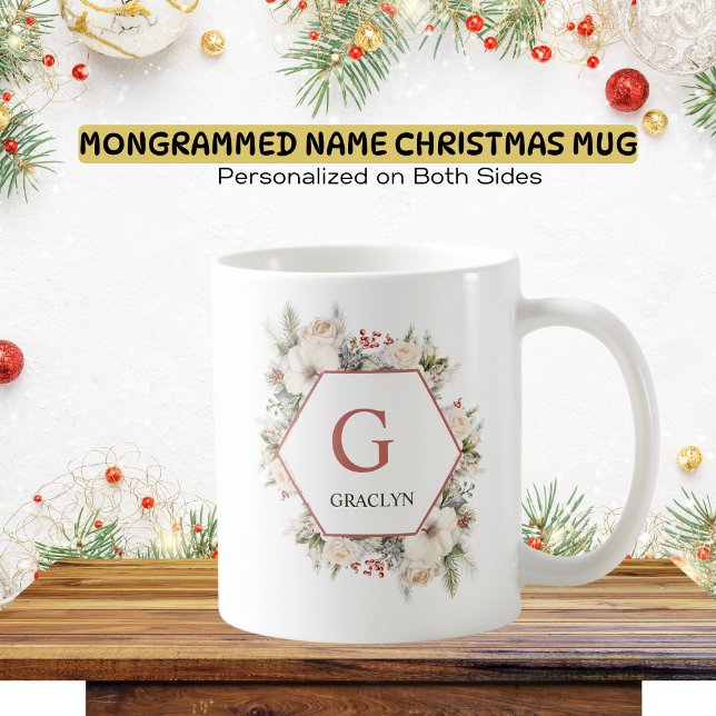 Monogram & Name Christmas Greenery   Coffee Mug (Creator Uploaded)