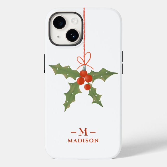 Monogram Name Christmas Holly Winter Floral Case-Mate iPhone Case (Back)
