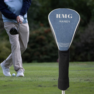 Monogram Name, Classic Blue Jean Denim Print, Golf Head Cover