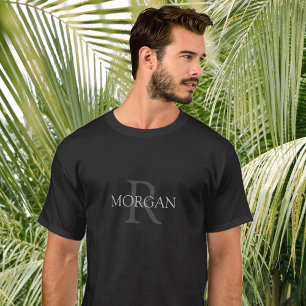 Monogram & Name, Classic Design, Grey Text T-Shirt