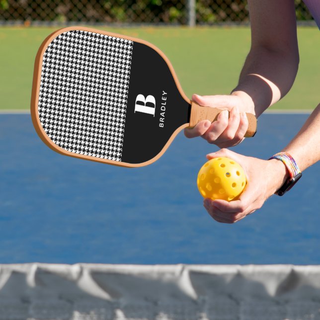 Monogram Name Classic Vintage Houndstooth Pattern Pickleball Paddle (Insitu)