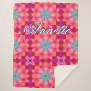 Monogram Name Colourful Blue Star Pattern   Sherpa Blanket