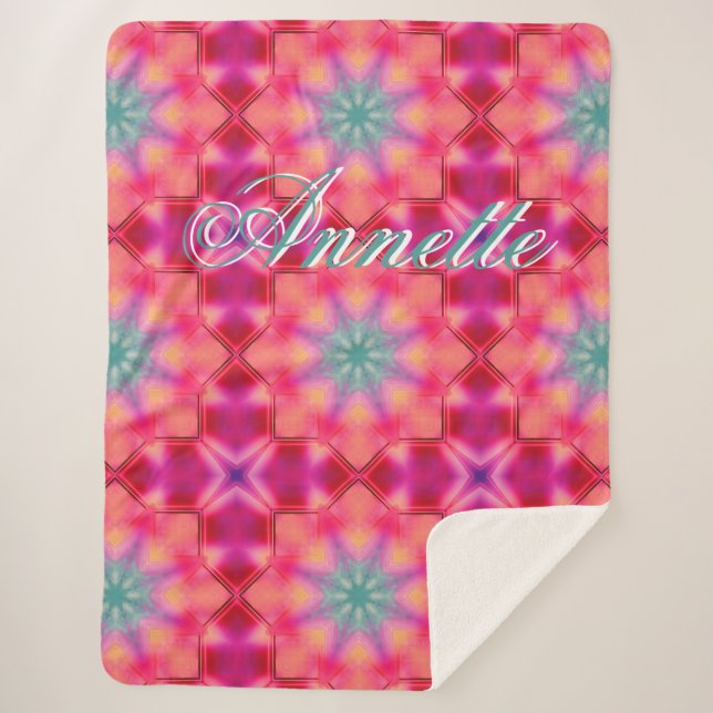 Monogram Name Colourful Blue Star Pattern | Sherpa Blanket (Front)