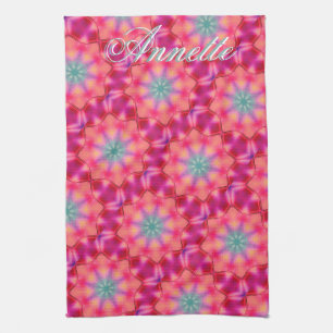 Monogram Name Colourful Blue Star Pattern   Tea Towel