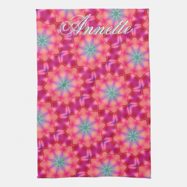 Monogram Name Colourful Blue Star Pattern | Tea Towel (Vertical)