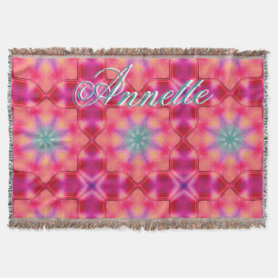 Monogram Name Colourful Blue Star Pattern   Throw Blanket