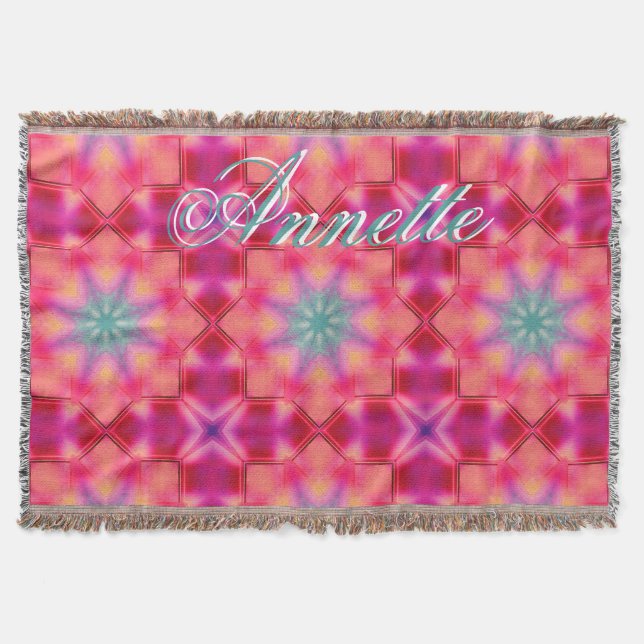 Monogram Name Colourful Blue Star Pattern | Throw Blanket (Front)