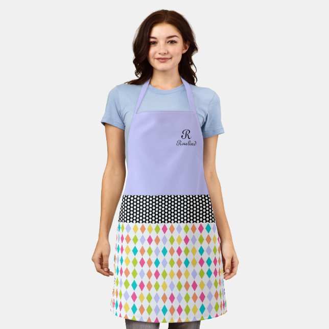 Monogram Name Colourful Diamond Pattern Apron (Worn)