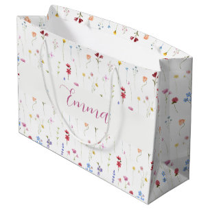 Monogram Name Colourful Garden Wildflower Pattern Large Gift Bag