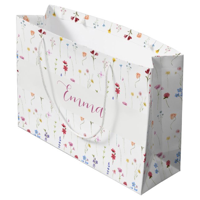 Monogram Name Colourful Garden Wildflower Pattern  Large Gift Bag (Back Angled)