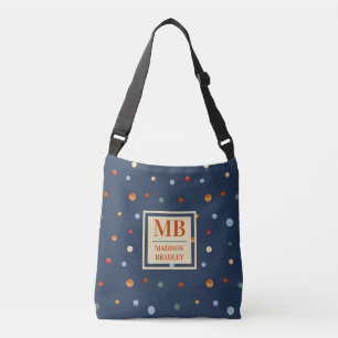 Monogram Name Colourful Watercolor Chic Polka Dot Crossbody Bag