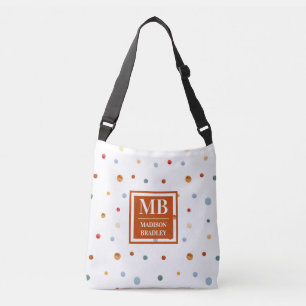 Monogram Name Colourful Watercolor Chic Polka Dot Crossbody Bag