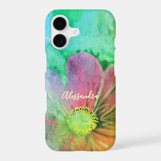 Monogram Name Colourful Watercolor Flower Botanica (Back)