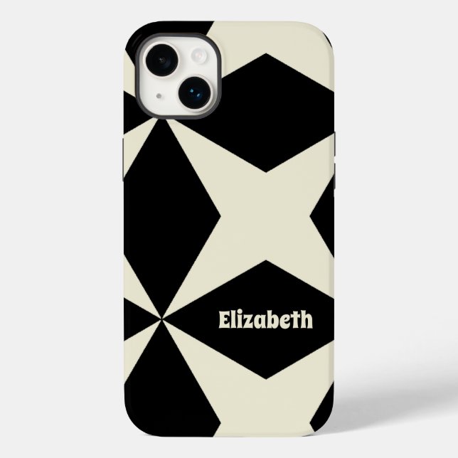 Monogram Name Cool Retro Geometric Pattern Black Case-Mate iPhone Case (Back)
