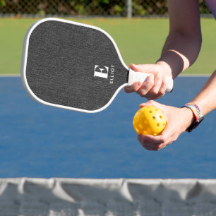 Monogram Name Cool White on Black Denim Print Pickleball Paddle