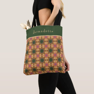 Monogram Name Coral Orange Green Star Tote Bag