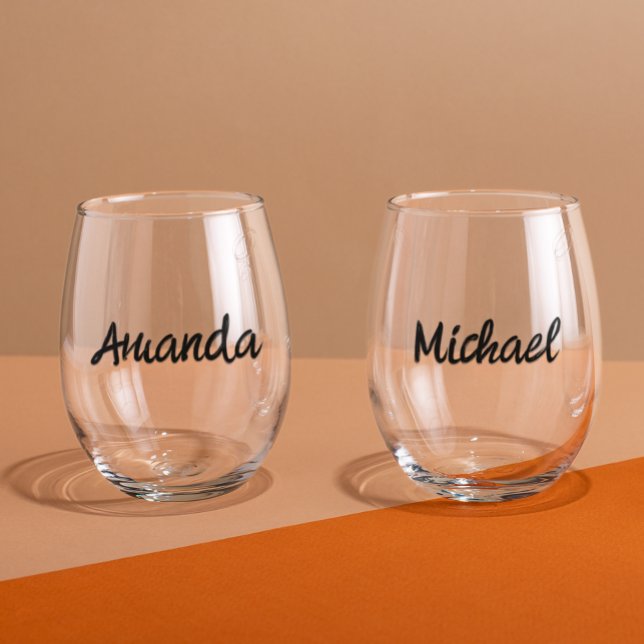 Monogram Name Couples Personalised  Stemless Wine Glass (Creator Uploaded)