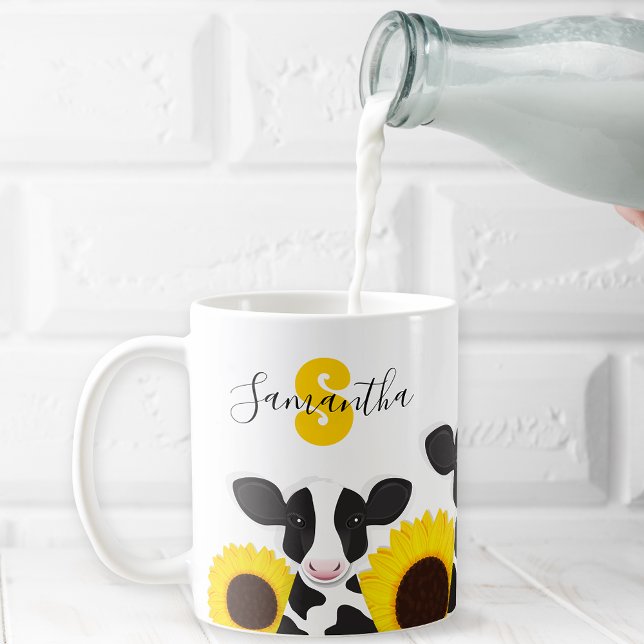 Monogram Name Cow Floral Sunflower Coffee Mug (Get this personalized monogram mug.)