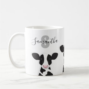 Monogram Name Cow Grey Black White Animal Coffee Mug