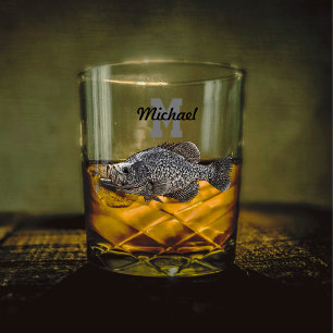 Monogram Name Crappie Fishing Men Sports Outdoor Whiskey Glass