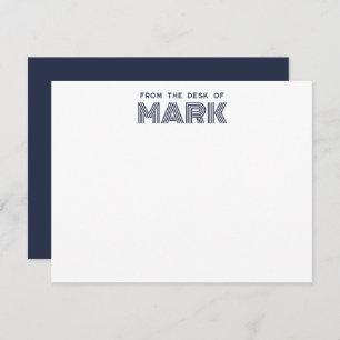 Monogram Name Dark Blue White Modern Stripes Card