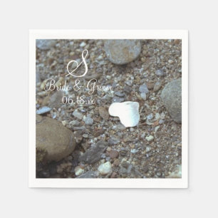 Monogram Name Date Beach Wedding Silver Heart Pape Napkin