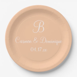 Monogram Name Date Deep Peach Paper Plate