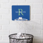 Monogram & Name, Deep Blue, Sage, White Mini Basketball Hoop<br><div class="desc">Personalise with your Monogram and Name In Sage and White Text on this simple Classic Deep Blue Design.</div>