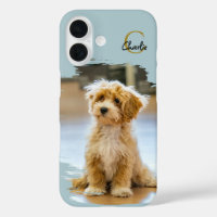 Monogram Name Dog Photo Pastel Blue Minimalist