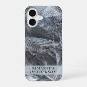 Monogram Name Elegant Black Grey Tulle Toile Look iPhone 16 Case