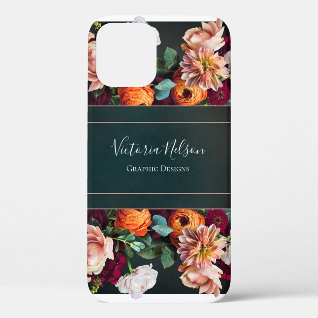 Monogram Name Elegant Floral Rustic Black Case-Mat Case-Mate iPhone Case (Back)
