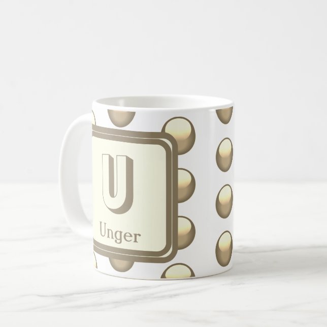 Monogram Name Elegant Gold Polka Dot Initial Coffee Mug (Front Left)