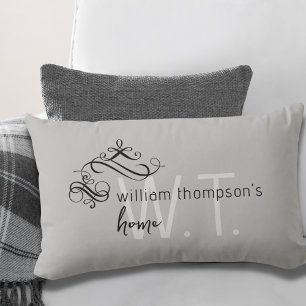 Monogram Name Elegant Home Decor Grey Lumbar Pillo Cushion