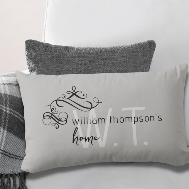 Monogram Name Elegant Home Decor Grey Lumbar Pillo Cushion (Creator Uploaded)