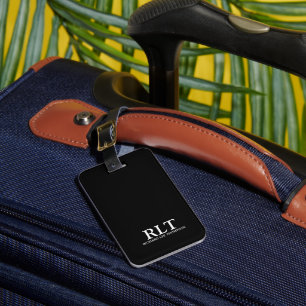 Monogram Name Elegant Minimal Black Luggage Tag